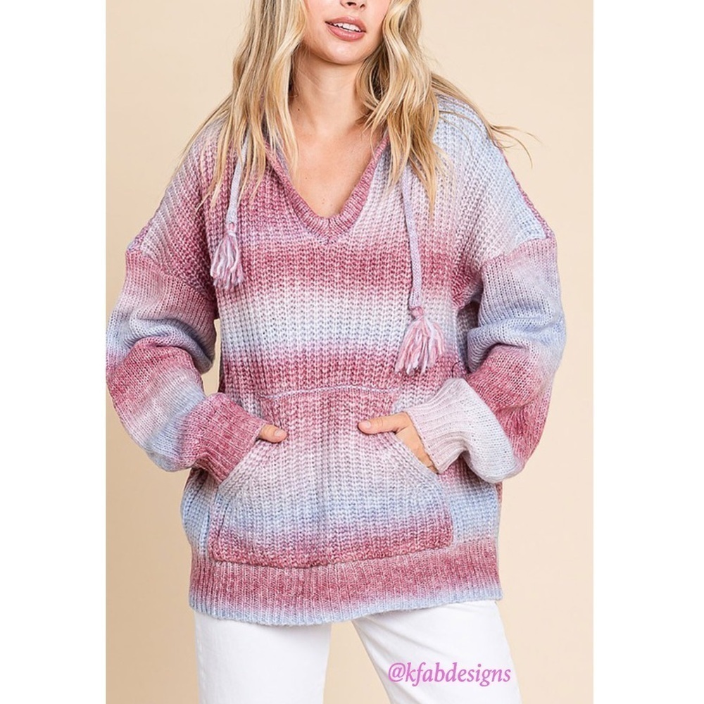 LAST 1! Loveriche Pink Ombré Puff Sleeve Cozy Oversized Hoodie Sweater! - Picture 2 of 8